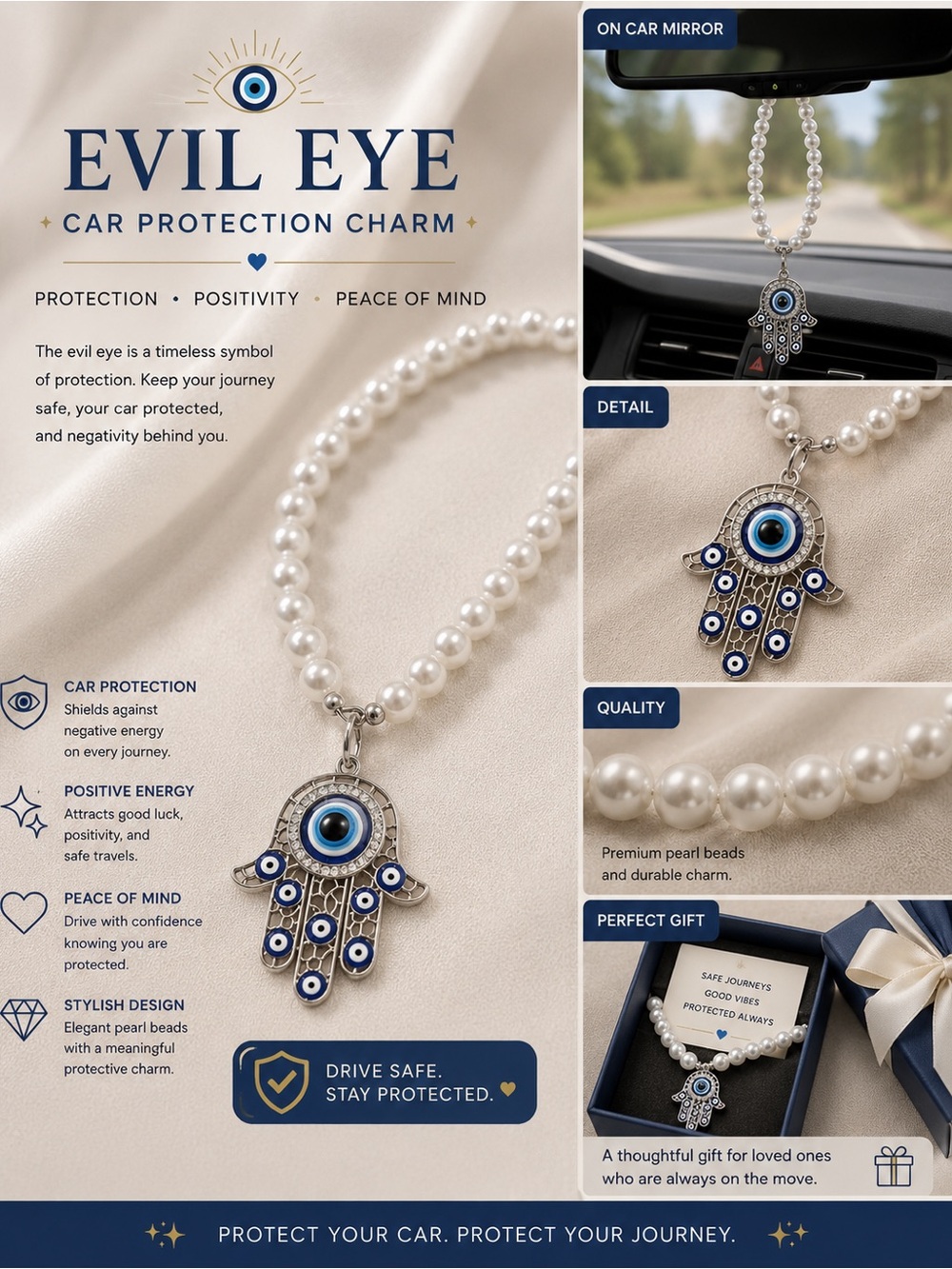 Evil Eye Pearl Protection Charm